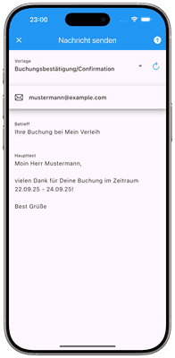 Screenshot: Nachricht aus Vorlage