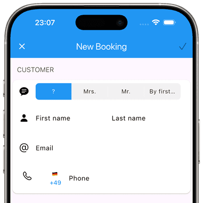 Screenshot: create booking