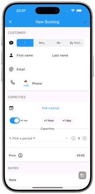 Screenshot: create booking