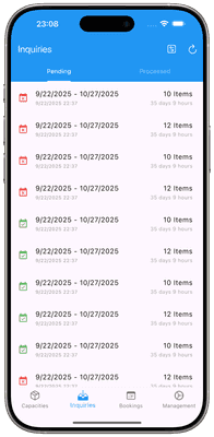 Screenshot: inquiries overview