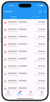Screenshot: inquiries overview