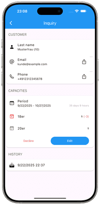 Screenshot: inquiry detail
