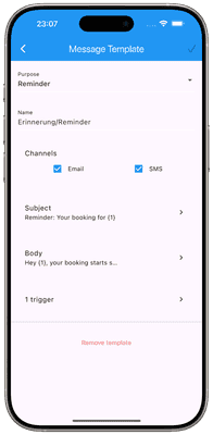 Screenshot: edit message template