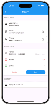 Screenshot: inquiry detail