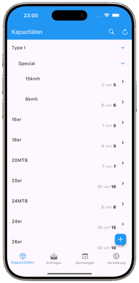 Screenshot: Kapazitäten