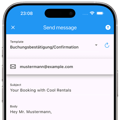 Screenshot: message from template