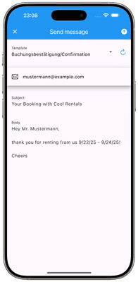 Screenshot: message from template