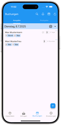 Screenshot: Buchungen