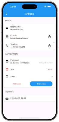 Screenshot: Anfrage Detailansicht