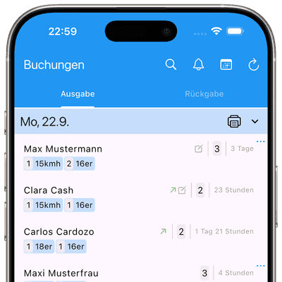 Screenshot: Buchungen