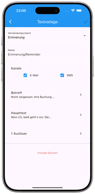 Screenshot: Nachrichtenvorlage bearbeiten