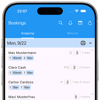 Screenshot: bookings