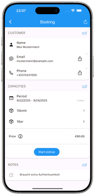 Screenshot: booking